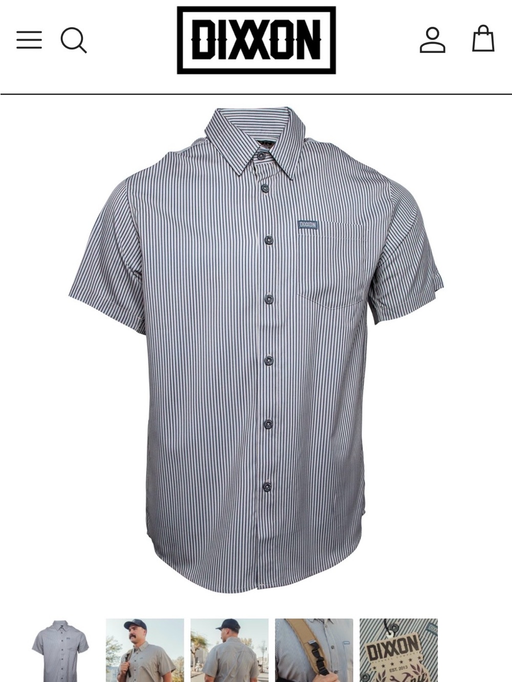 DIXXON Men’s Short Sleeve Pinstripe Button-Down Shirt — Gray & White